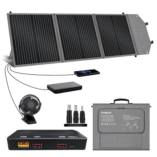 CTOLITY Pannello Solare PET Portatile 400W, N-Type Pannelli Solari Pieghevoli (41V/9,8A) con Cavalletto, Impermeabile IP65, Caricatore Solare con Connettore per Powerstation, Campeggio, Camper