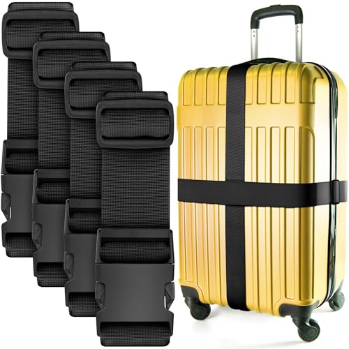 Image of Luggage Straps for Suitcases - TSA Approved - Black, 4 PK - Premium Nylon Belts for Suitcase, Briefcase & Travel Bag - Adjustable Strap Length 46 inch - 78 inch