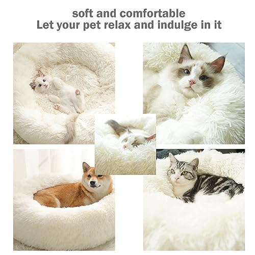 Nepfaivy Calming Dog Cat Donut Bed, 19.7in Fluffy Plush Puppy Kitten Cuddler Round Bed - Image 4