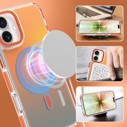 Image of Magnetic Case for iPhone 17 [Compatible with Magsafe] [Cute Fashion Fluorescent Design] [1 Screen Protector] Slim Translucent Matte Case for iPhone 17 6.3 inch 2025, Orange