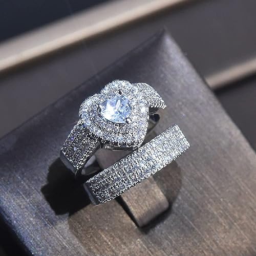 Super Flashing Love Heart-Shaped Full Diamond Zircon Set Ring 18k White Gold Plated Engagement Ring Women (10)2