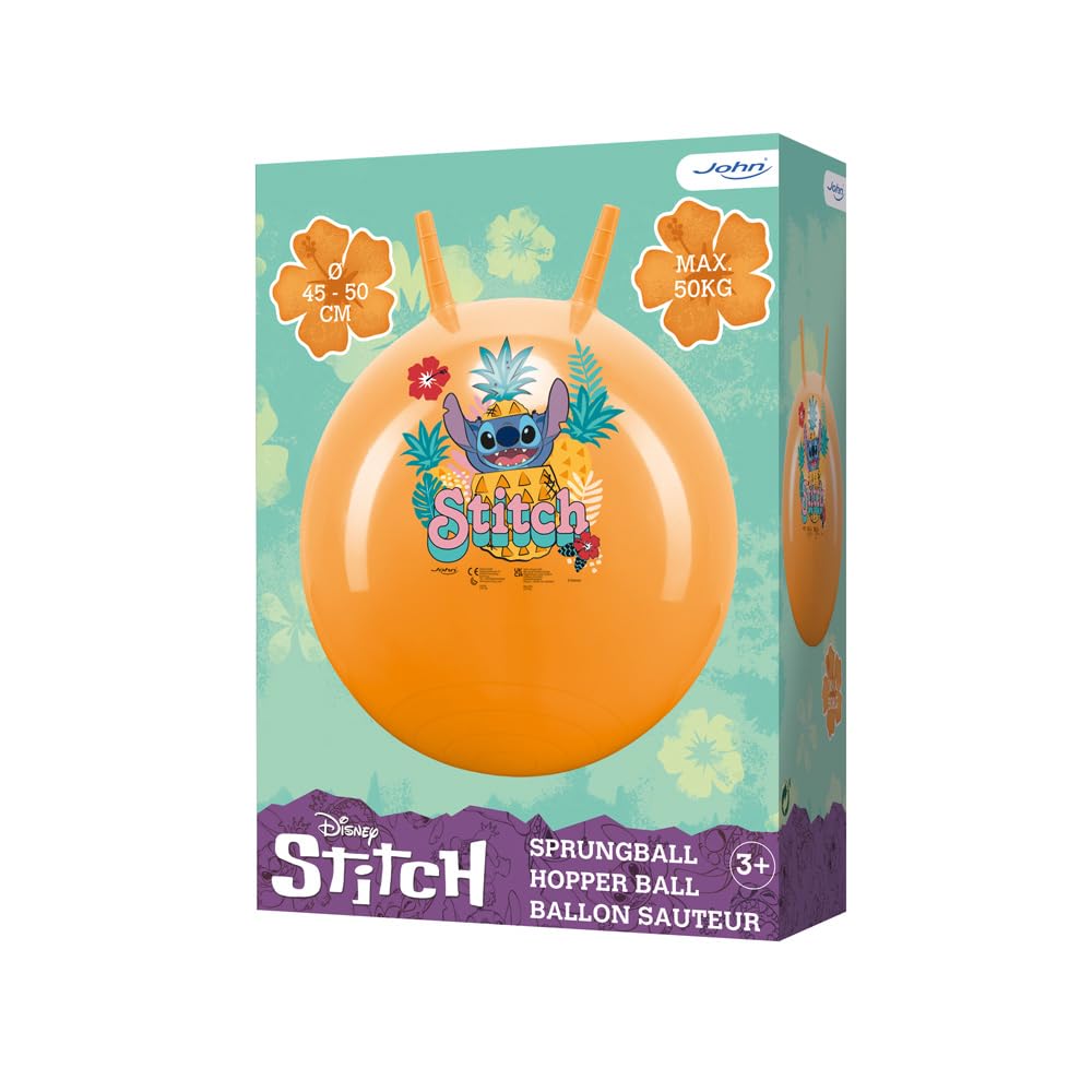 COLORBABY Pelota hinchable saltarina Disney Stitch 45 cm con asas ergonómicas, diseño oficial, juguete activo y seguro para niños a partir de 3 años (48438)
