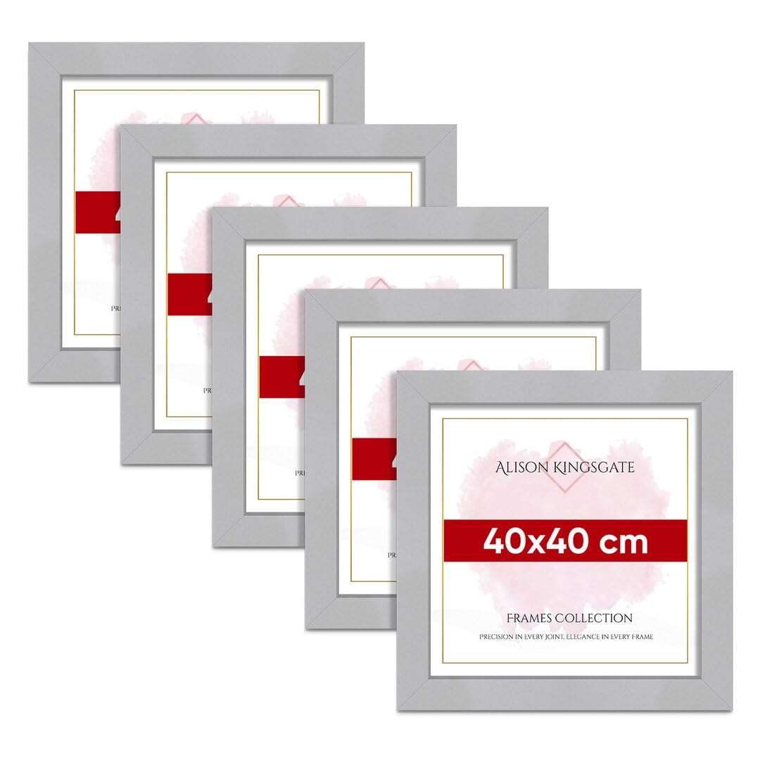 Alison Kingsgate Modern 40X40CM SILVER Photo Frame Pack of 5-Engineered Wood Picture Frames with Shatterproof Perspex - Ideal for Artwork-Wall Mount or Tabletop - Multiple Sizes & Colours Available — image 1
