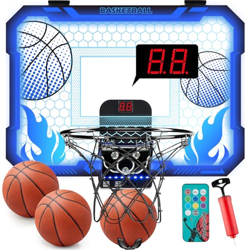 VROGTIK Indoor-Basketballkorb für Kinder mit 7 farbigen LED-Lichtern Fernbedienung Halterung über der Tür Anzeigetafel - Geschenke für 4-12 jährige Jungen und Mädchen