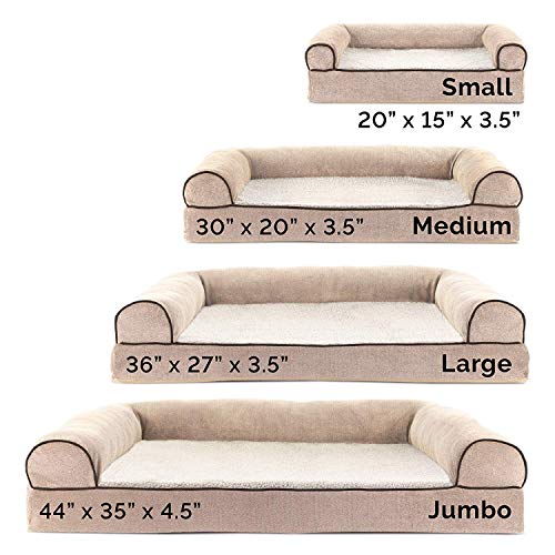 Image of Furhaven Orthopedic Dog Bed for Large Dogs w / Removable Bolsters & Washable Cover, For Dogs Up to 95 lbs - Sherpa & Chenille Sofa - Cream, Jumbo /XL