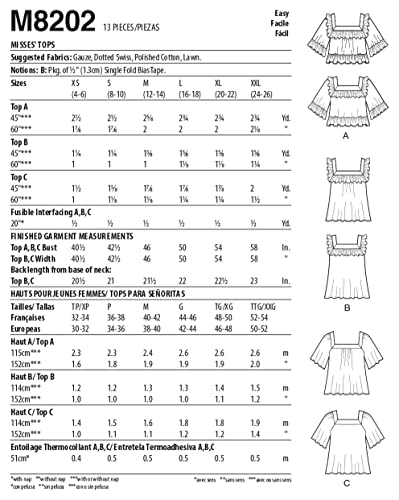 McCalls M8202ZZ ZZ - Patrón de costura para camisetas de mujer, multicolor