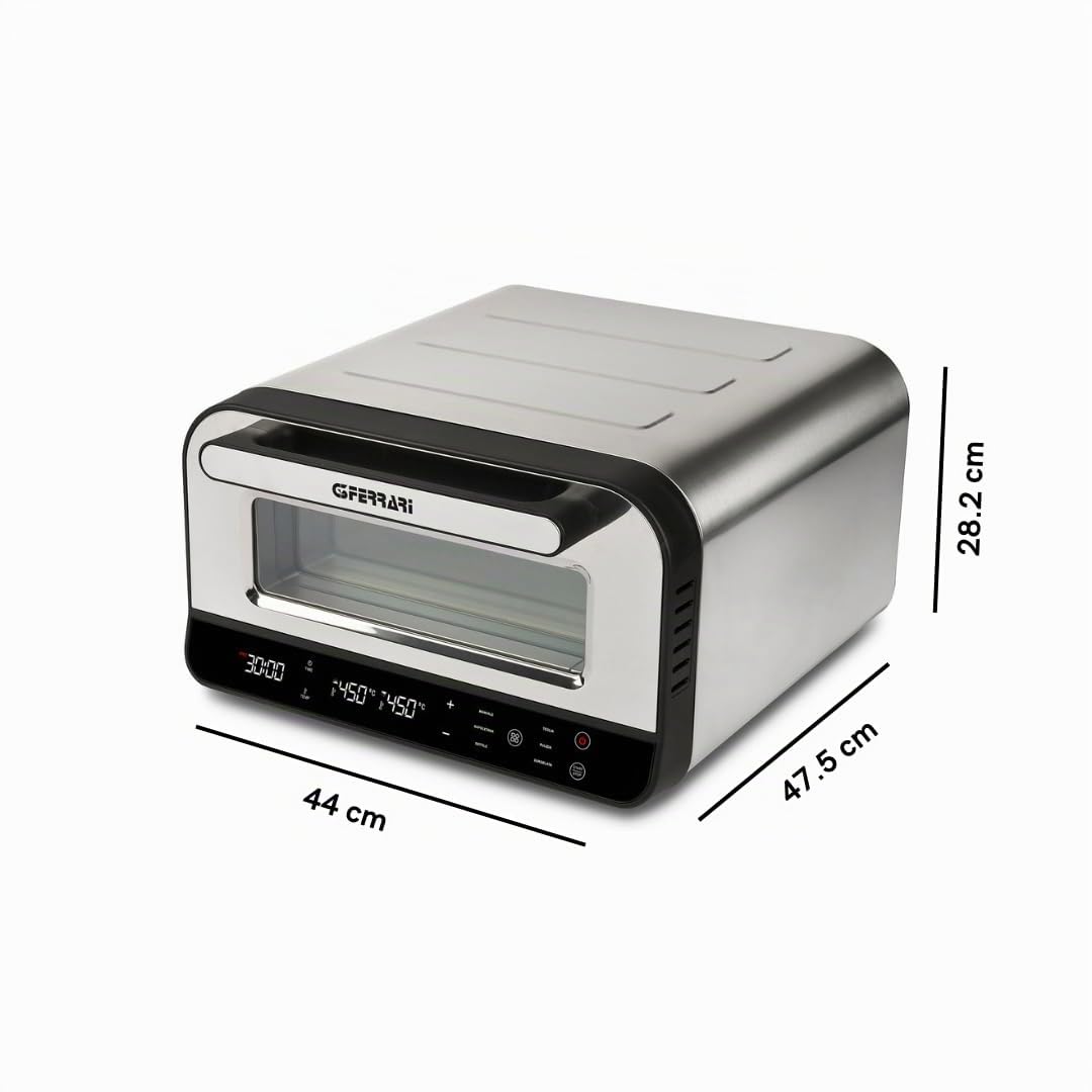 G3 Ferrari G10204 Pizza Pro 2 minutes, 1700 W, atteint jusqu'à 450 °C, murs froids, cuisson en 2 minutes, écran numérique avec 6 programmes, pierre réfractaire, accessoires et livre de recettes inclus