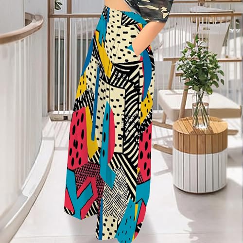 80s 90s Pants for Women High Waist Wide Leg Casual Boho Loose Flowy Palazzo Stretchy Trousers with Pockets3