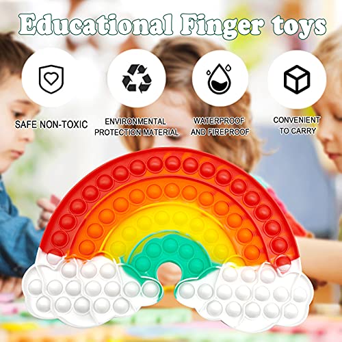 QETRABONE Big Pop Push Toy Sensory Bubble Stress Toy, Fidget Push Toys for Kids, Silicone Toys for Autistic Adult Squeeze Toy Autism Special Needs Classroom Anxiety Relief Toys (Rainbow Cloud) - Thumbnail 4