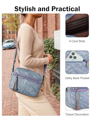 Image of FADEON Crossbody Bags for Women, RFID 4 Card Slots | Vegan Crossbody with Wide Strap, Double-Zipper & Anti-Theft, Fits Kindle & Essentials, Lightweight for Work & Travel