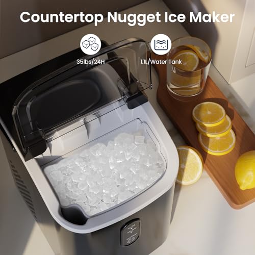 Image of Antarctic Star Nugget Ice Makers Countertop with Auto-Cleaning, 35lbs /Day, Portable Sonic Ice Machine with Handle, Basket and Scoop for Home /Kitchen /Office /Camping(Stainless Steel Black)