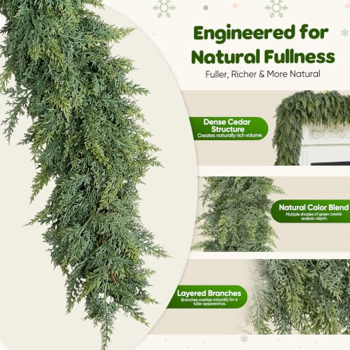 Amazon – 2PCS 6FT Christmas Cedar Garland with 160 Pine Branches, Realistic Faux Garland - image 3