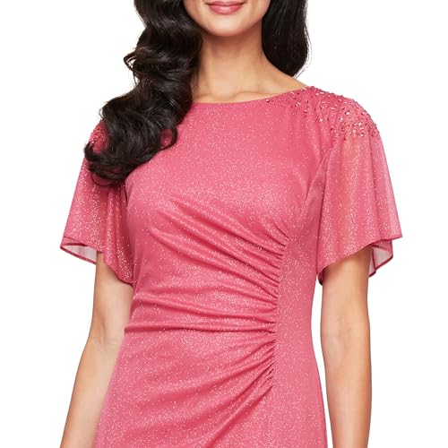 Image of S.L. Fashions Women's Glitter Mesh Stretch Dress W /Shoulder Embellishment Formal Long Gown, (Petite and Regular Sizes)