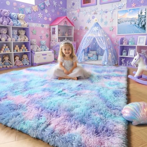 Amdrebio Tapis arc-en-ciel violet pour chambre à coucher et chambre de fille, tapis coloré à...