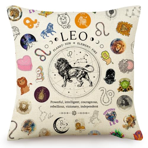 TOTEVOL Leo Pillow Covers 18x18 Leo Zodiac Throw Pillow Cover for Couch Bedroom Living Room Home Decor August Birthday Gifts for Women & Astrology Lovers