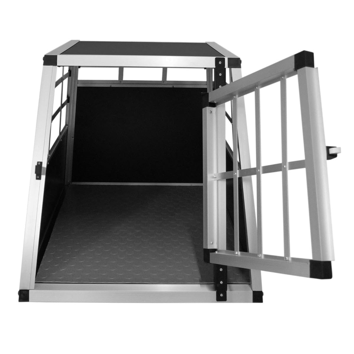 Cage de Transport en Aluminium 50 x 54 x 69 cm - 1 Porte - Angle 65° Avant et 90° Arrière - Parfaite pour Voyage Trajet Animaux Petit Format Sécurité Toutout Chien Chat Lapin [Tapis de Sol Inclus]