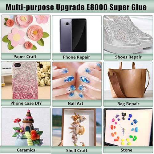 Image of B-7000 & E-8000 Multi-Purpose Adhesive Glue Pack of 2 (50ML / 1.68 fl.oz Each) | Clear Jewelry & Fabric Glue for Rhinestones, Crystal Crafts, Shoes, Nail Art, Phone Screen, Metal, Glass & DIY Repairs