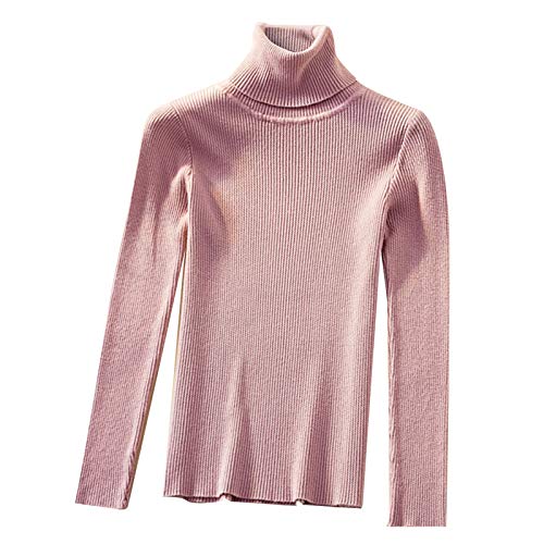 kowaku Suéter Feminino Feminino de Gola em Malha com Gola com Nervuras - Rosa