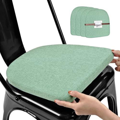Image of BUYUE Friendly Woven Fabric 14x14 Magnetic Cushions for Metal Chair Set of 4, Enhanced Anti-Slip Seat Pads for Dining Kitchen Cafe Stackable Chairs (U-Shape, Light Green, 4 Counts)
