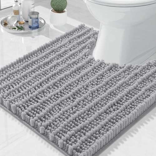 Image of Arotive Luxury Toilet Rugs U-Shaped 24x24, Extra Soft Thick Absorbent Shaggy Chenille Bath Rugs, Machine Wash Dry, Bath Mat for Toilet Base, Tub and Shower, Home Decor Accessories, Light Grey