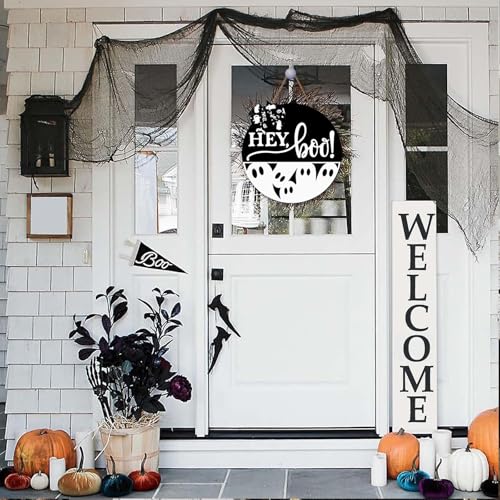image for Sarybei Halloween Door Sign Ghost Decor - Hey Boo Spooky Wall Decor - 