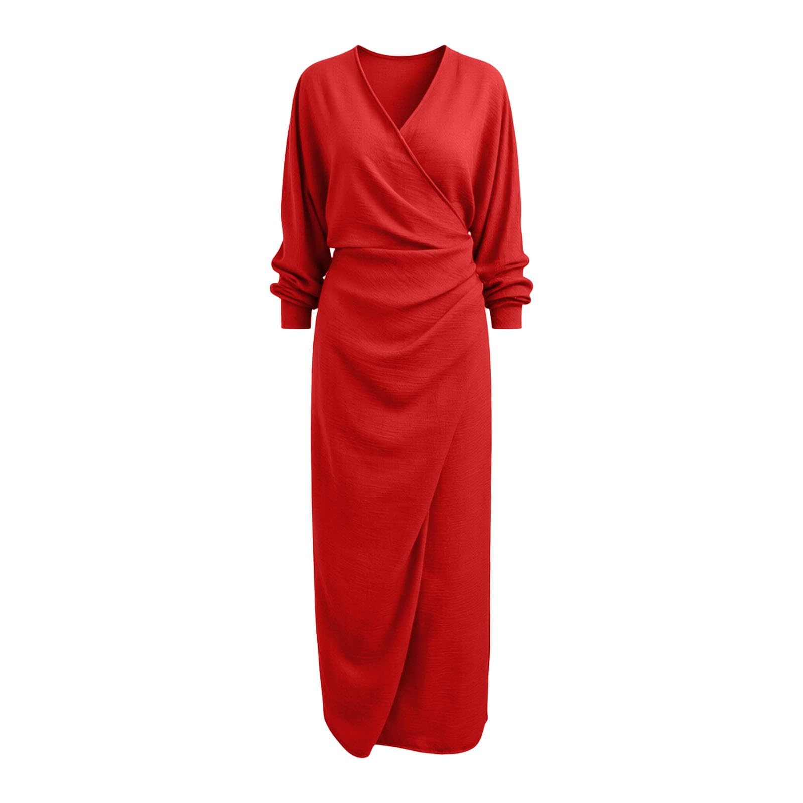 Robe Longue Femme Été Chic et Elegant Col en V Évasées Fendues Robes Fluide Taille Haute Décontractée Boheme Robe de Plage à Manches à Volants Casual Robes D'été Swing Maxi Dress pour Soirée Cocktail