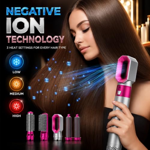 Image of Mabron (15 YEAR WARRANTY) Hot Air Brush, 5-in-1 Hair Dryer Hot Air Brush Styler, Detachable Electric Hair Styler Dryer Brush Rotating for All Hairstyles