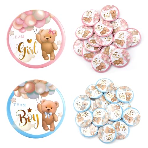 Eiodoni 30 Pcs Gender Reveal Pins 1.5 Inch Team Boy or Girl Pins
