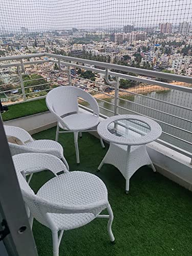 Image of Artic Fashion D-12 Chairs Table Set 4+1 Wicker Patio Furniture Sets 4 Chair and 1 Table for Garden Balcony Bedroom Powder Coated Frame Uv Protected Wicker (White)