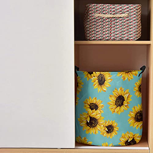 Waterproof Oxford Cloth Laundry Baskets - Foldable Laundry Hamper With Handles Dense Yellow Sunflower Watercolor Painting Storage Basket For Bedroom Dorm Laundry 16.5X17 Inch #TOP1