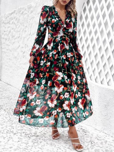 Image of Sister Amy Women's Boho Floral Print Square Neck Beach Party Flowy Ruffle Midi Dress