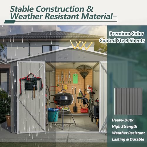 Image of YOPTO 10x10 FT Outdoor Storage Shed,Metal Shed W /Updated Frame Structure & Lockable Door,Garden Tool House W /Air Vent & Sloped Roof,for Backyard,Patio,Lawn,Grey