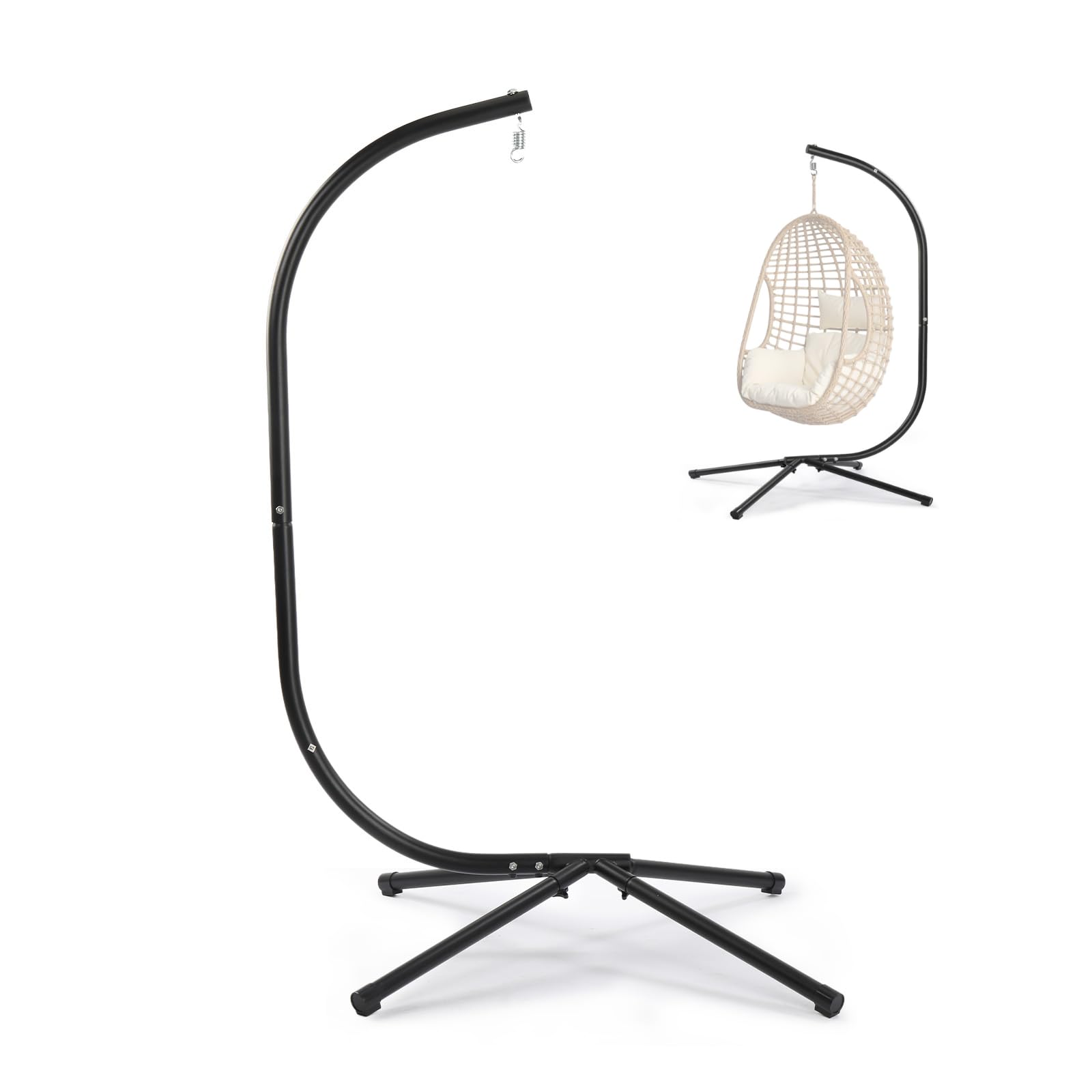 Support de Hamac - Charge Maximale 180 KG, Support de Chaise Suspendue en Forme de C, 125 x 104 x 195 CM Crochet à Ressort, pour Jardin/Balcon/Maison