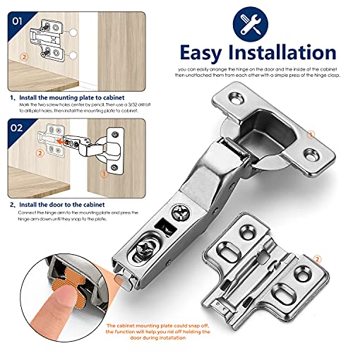 Image of Ravinte 50 Pack 25 Pairs European Kitchen Cabinet Hinges Soft Close Insert Cabinet Door Hinges Heavy-Duty Frameless Adjustable Concealed Cabinet Cup Hinge