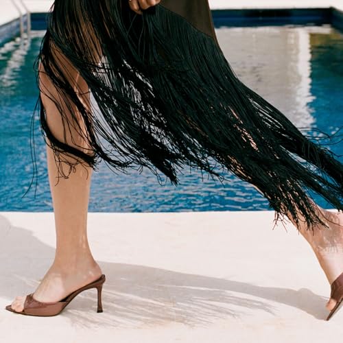 Women's Heeled Mules Peep Open Toe Stiletto High Heels Slip On Backless Mules Sandals3