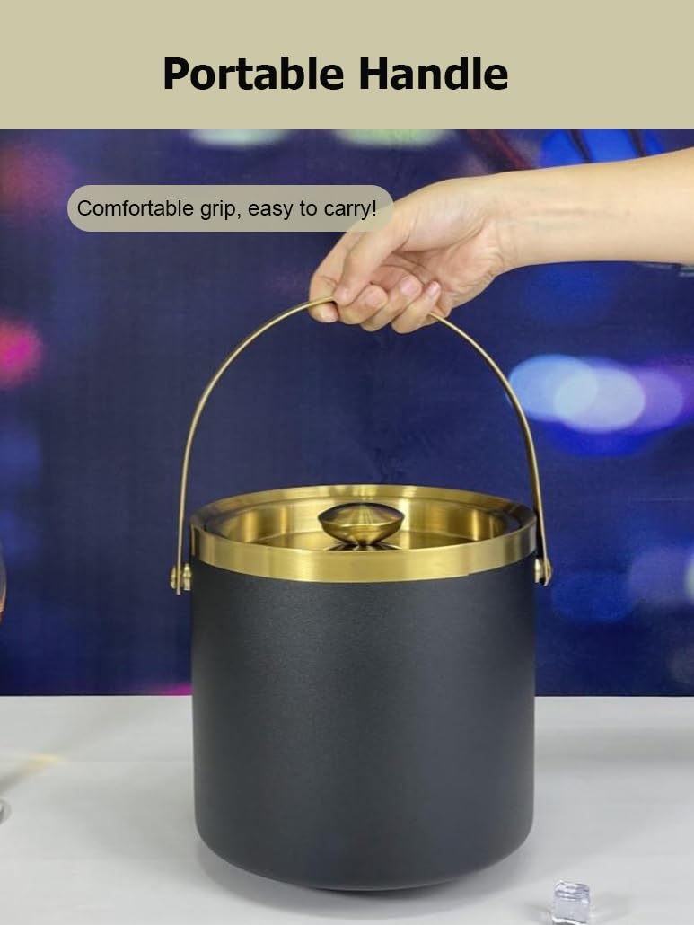 Cubo de hielo de acero inoxidable de doble pared de 1,4 x 2,3 l que mantiene el hielo congelado durante más tiempo. Contenedor de hielo con tapa hermética for bar, restaurante y hogar.(Oranje,1.4L)
