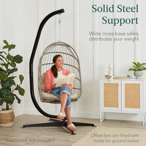 Best Choice Products Metal Hanging Hammock C-Stand for Chair/Weather-Resistant Finish, Offset Base - Stand Only - Black
