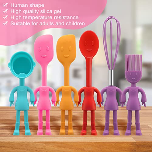 Human Shaped Kitchen Utensils Set 6 Piece Non Stick Heat Resistant Baking Tools Kitchen Gadgets Silicone Cute Utensils with Comfortable Grip Handle, Dishwasher Easy Clean and Stand up Kitchenware - Image 6
