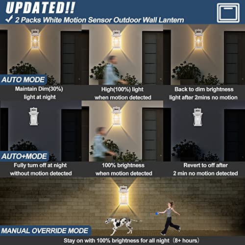 Image of 2 Packs White Motion Sensor Outdoor Lights - Advanced Dusk to Dawn Outdoor Lighting, Waterproof Exterior Light Wall Mount Fixtures, Anti-Rust Porch Outside Lights Wall Sconce for House, Garage, Square