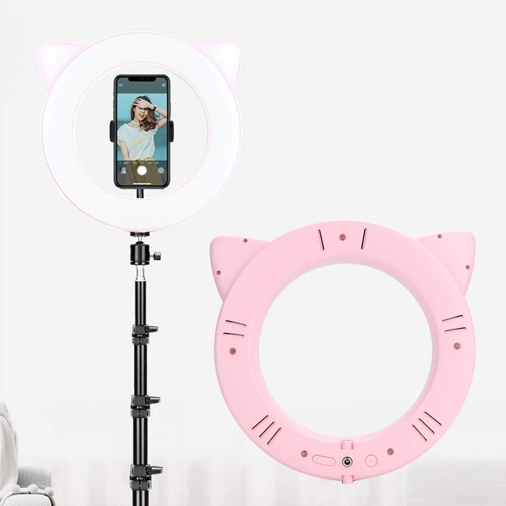 Alvinlite Studio Makeup Selfie Lampada di Riempimento con Luce Anulare a LED con Supporto per Clip per Telefono Luci in Streaming per La Fotografia di Trucco Fotografico dal Vivo(Gatto Rosa)