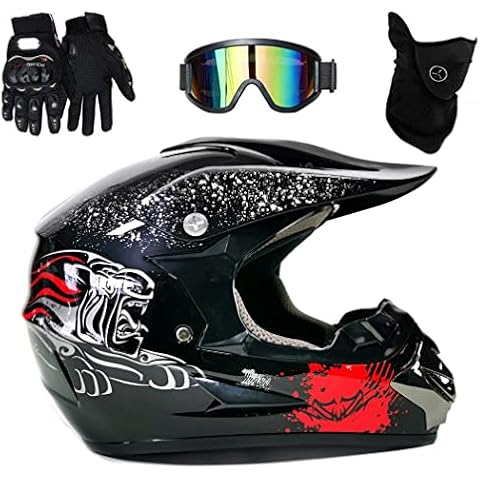 UIGJIOG Casco Moto Integral,Casco Motocross Infantil Tema de Diseño de Impresión en Negro Cover