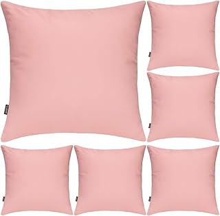 Lot de 6 housses de coussin carrées décoratives en 100 % coton, 45 x 45 cm, rose saumon