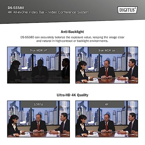 DIGITUS 4K All-In-One Video Bar Pro - Videokonferenz-System - 4 Mikrofone & 1 Tischmikrofon, 1 Lautsprecher - Schwarz – Bild 6
