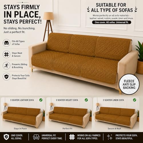 Image of Homerz Premium Petal Charm Sofa Cover | Embossed Floral Pattern | Soft Touch, Anti-Dust & Easy Wash Fabric Cloth, Washable and Durable (Mustard, 6(3+2+1) Seater, Seat Cover with Backrest)
