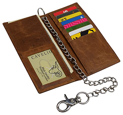 Genuine Leather Men's Chain Biker Wallet Long Bifold Checkbook RFID Blocking Wallets for Men (Tan with Chain)4