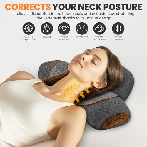 3-in-1 Rechargeable Neck Massager Pillow - Pillow Massage Neck Hump for Shoulder Pain, Deep Tissue Pain Relief, with Heating and Traction Function, Hump Corrector for Women