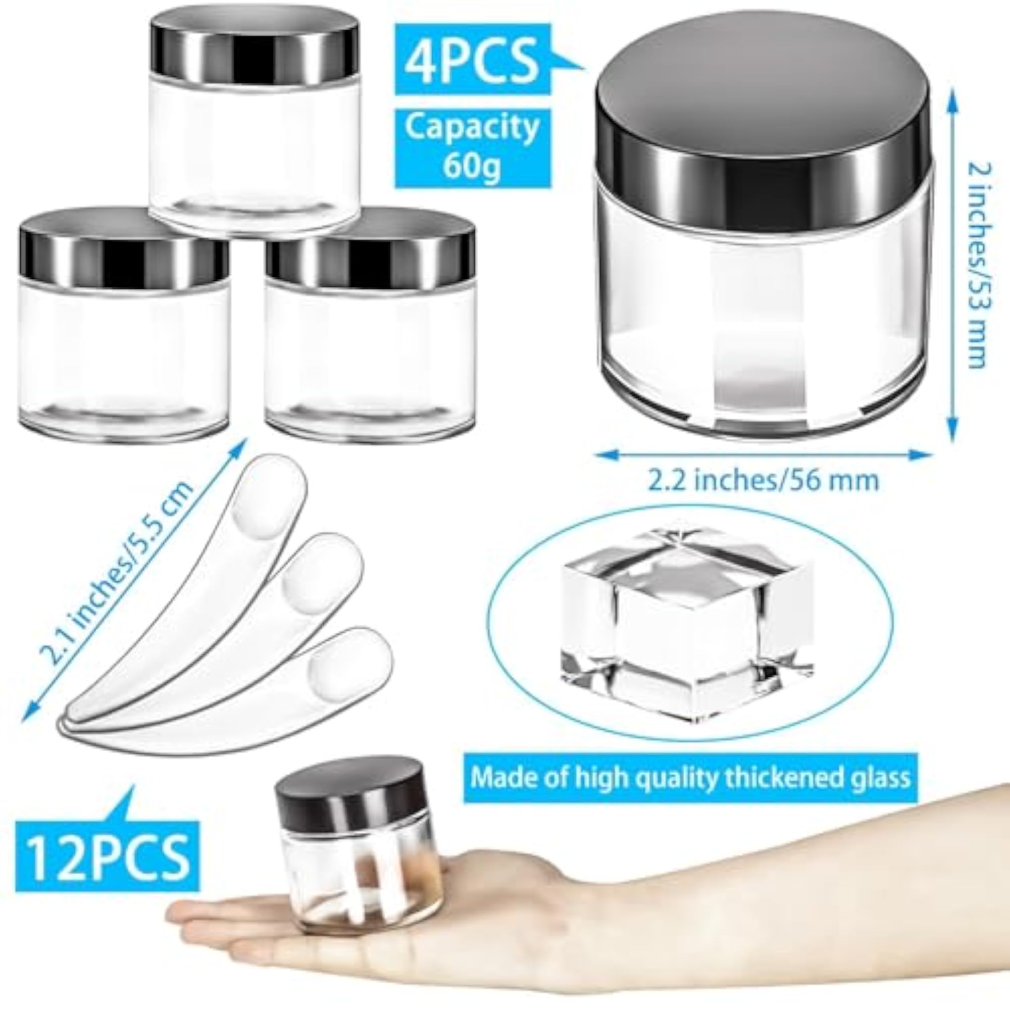 4 Pack 60ml Glass Jars with Lids for Toiletries