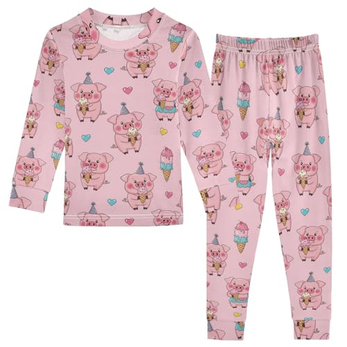 Pajama Sets Long Sleeve Cute Pig Ice Cream Pattern Soft Comfy Sleepwear 2 Piece PJS 3-8T