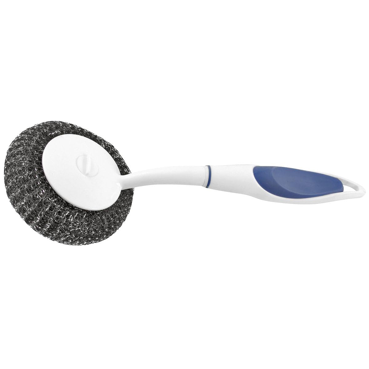 FACKELMANN Scrubbing Brush TECNO Hand Wash Brush Stainless Steel Scouring Spiral with Handle (Colour: White/Blue/Silver), Quantity: 1 Piece