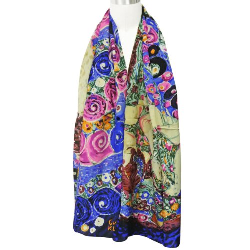 allydrew Luxurious 100% Charmeuse Silk Long Scarf with Hand Rolled Edges, Gustav Klimt's The Virgin2